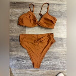 Aerie camel colored scoop bikini, ultra cheeky bottoms size XL